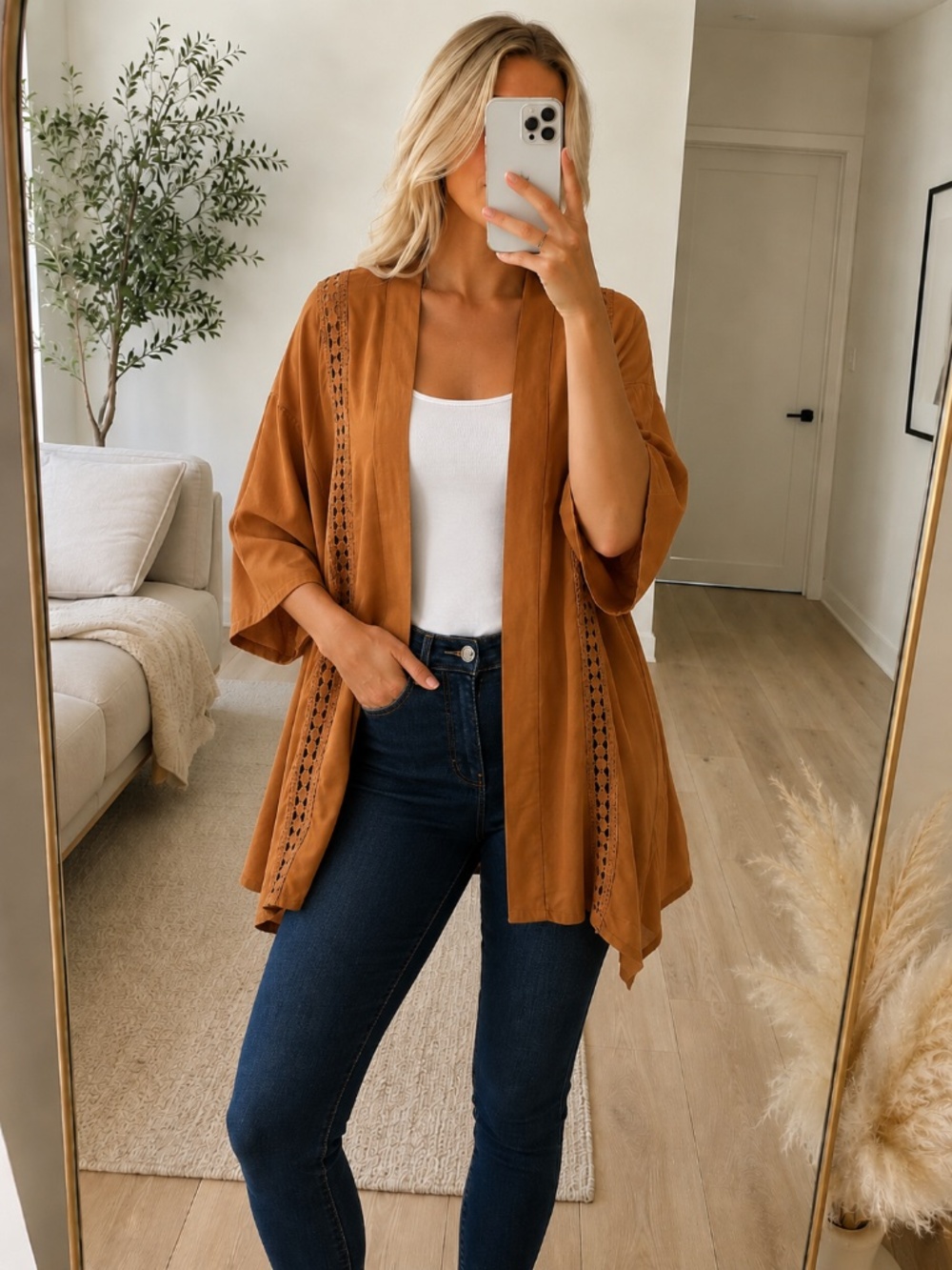 Rust Open Front Boho Layer Cardigan Medium